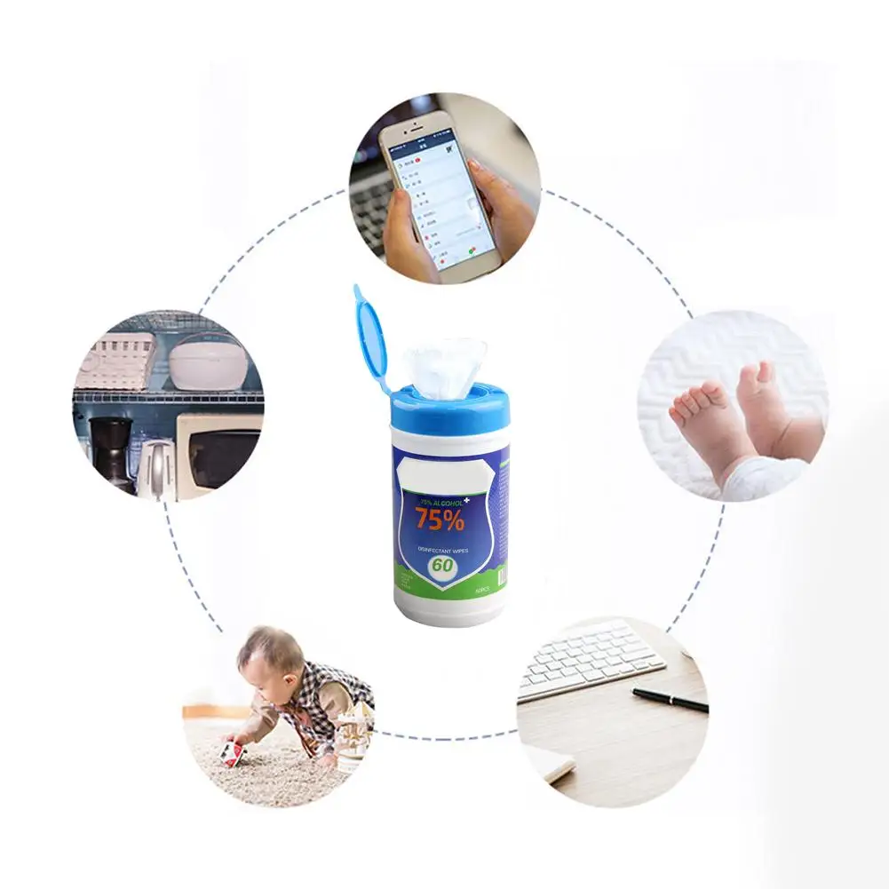 

60 Sheet Portable 75% Alcohol Wipes Disposable Wipes Skin Toys Car Cleaning Wipes Cotton Pieces