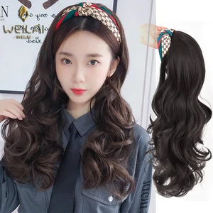 WEILAI длинные волнистые черные парик с головной повязкой для женщин термостойкие синтетические головные уборы парики