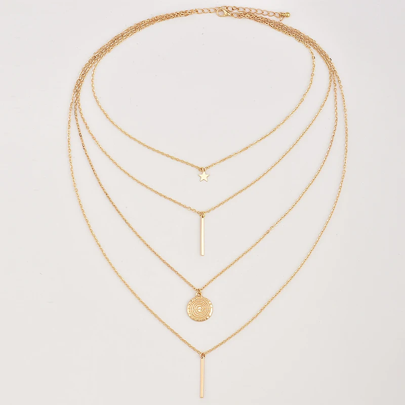 Модные богемные многослойные ожерелья с кулоном золотые геометрические