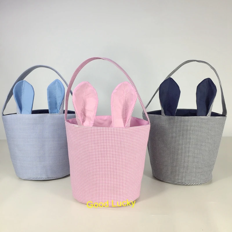30 шт./лот Новое поступление 2020 Пасхальная корзина в мелкую клетку с заячьими