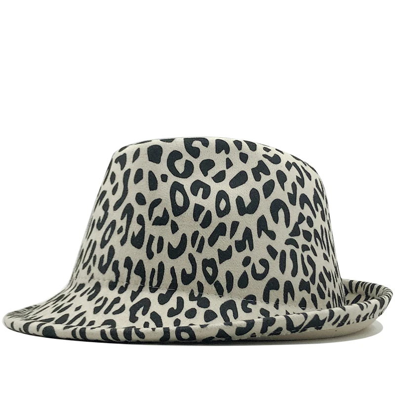

New Wool Women Men Leopard Fedora Hat For Winter Autumn Elegant Lady Gangster Trilby Felt Homburg Church Jazz Hat 55-58CM
