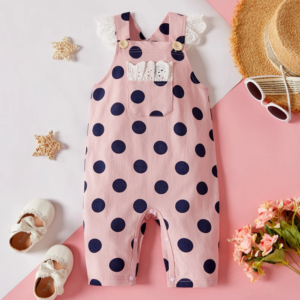 

Baby Girls Romper Newbron Girl Cotton Lace Decoration Pocket Wave Point Jumpsuit Pink 12-18m 2021