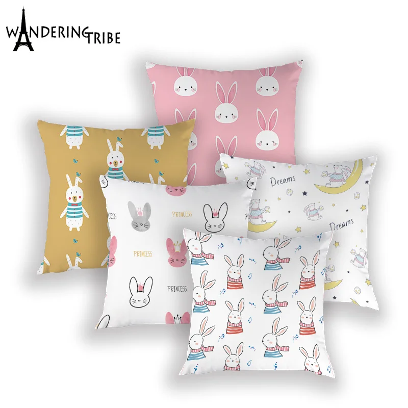 

Cartoon Bunny Cushion Cover Easter Rabbit Home Decor Pillows Covers Print Pillow Case Animal Sofa Car Cushions Cases Kissenbezug
