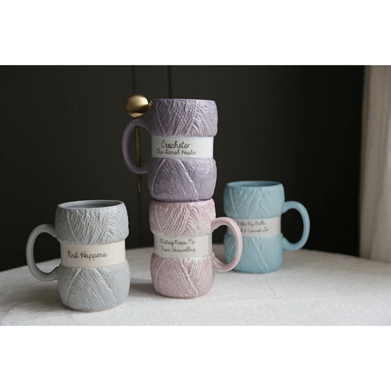 

Warm Wool Molding Ceramic Mugs Cup Milk Mugs Cup Breakfast Cup 450ml Capacity Pink Grey Color
