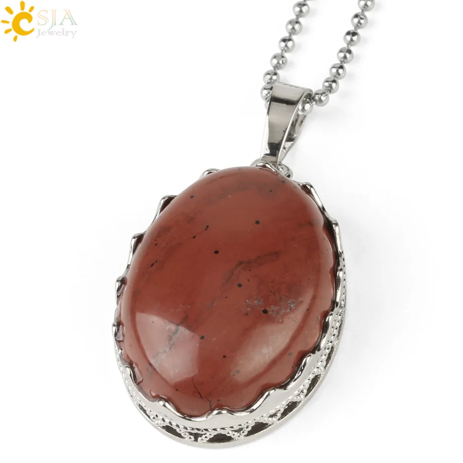 Red Jasper Csja 30x20 мм натуральные подвески с камнями ожерелья рейки тигровый глаз хрустальные овальные бусины оправа в форме короны серебряный цвет модные ювелирные изделия G212 - Окраска металла: Red Jasper