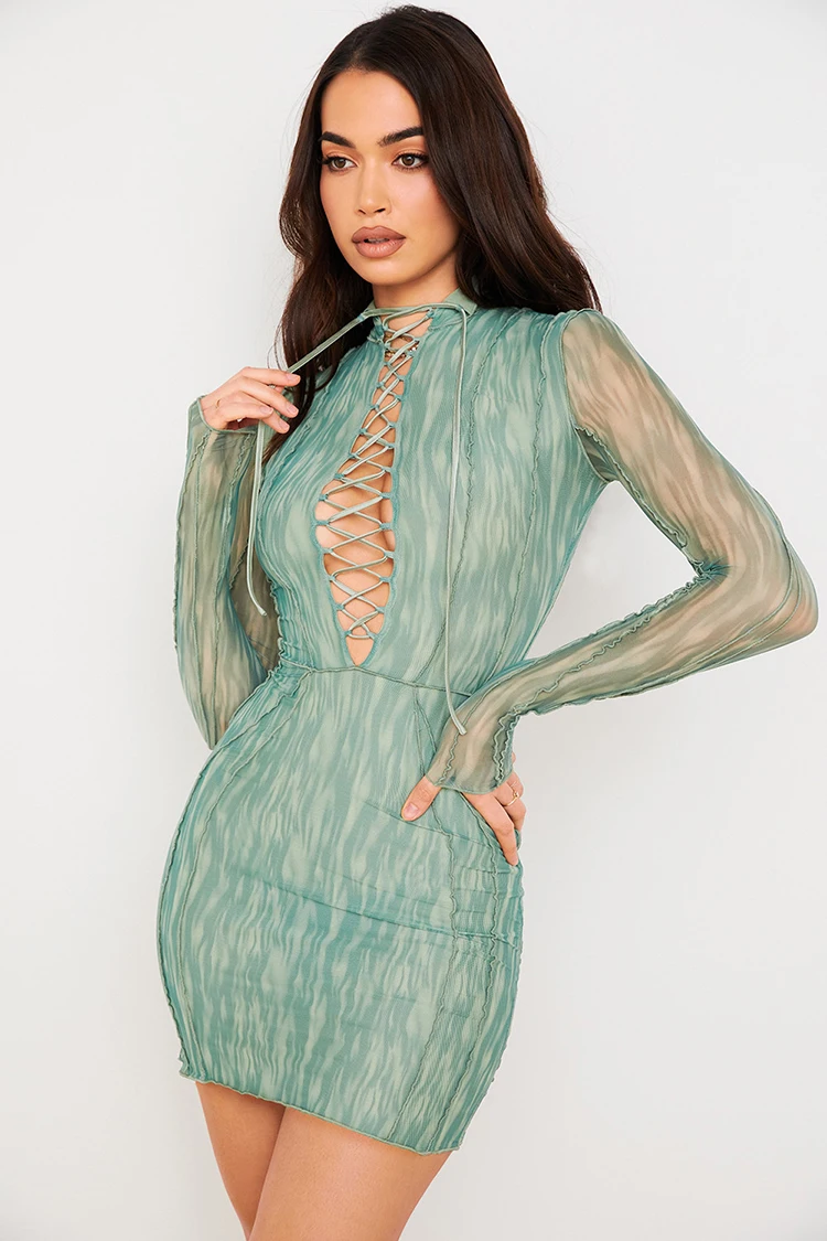 

Women Long Slevve Dylan Pencil Dresses Bandage Mesh Sexy Mini Party Club Beach Holiday Vestidos
