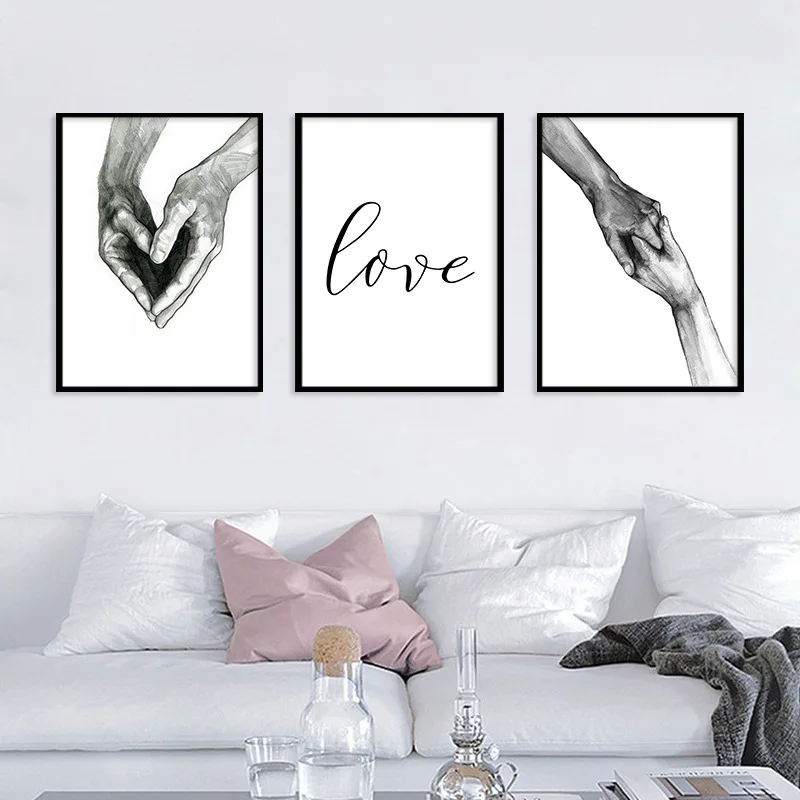 Modern Canvas Painting Sketch Hold Hands Making Heart Nordic Poster Prints Wall Pictures Decor for Friendship and Love | Дом и сад