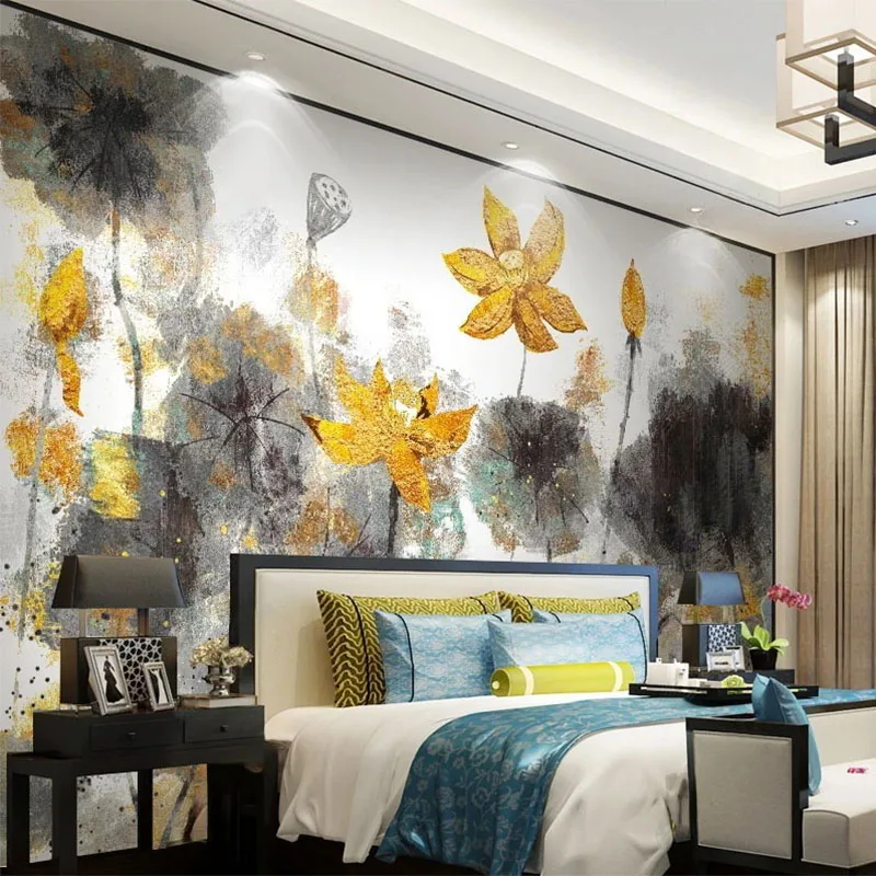 Настенные 3D-обои в китайском стиле на заказ рисунок лотоса золотого цветка