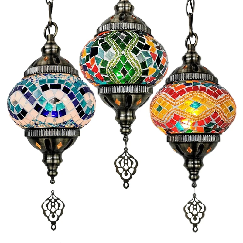 Lámpara colgante con mosaico de estilo mediterráneo, luz romántica de cristal, estilo Art Deco turco, hecho a mano, novedad