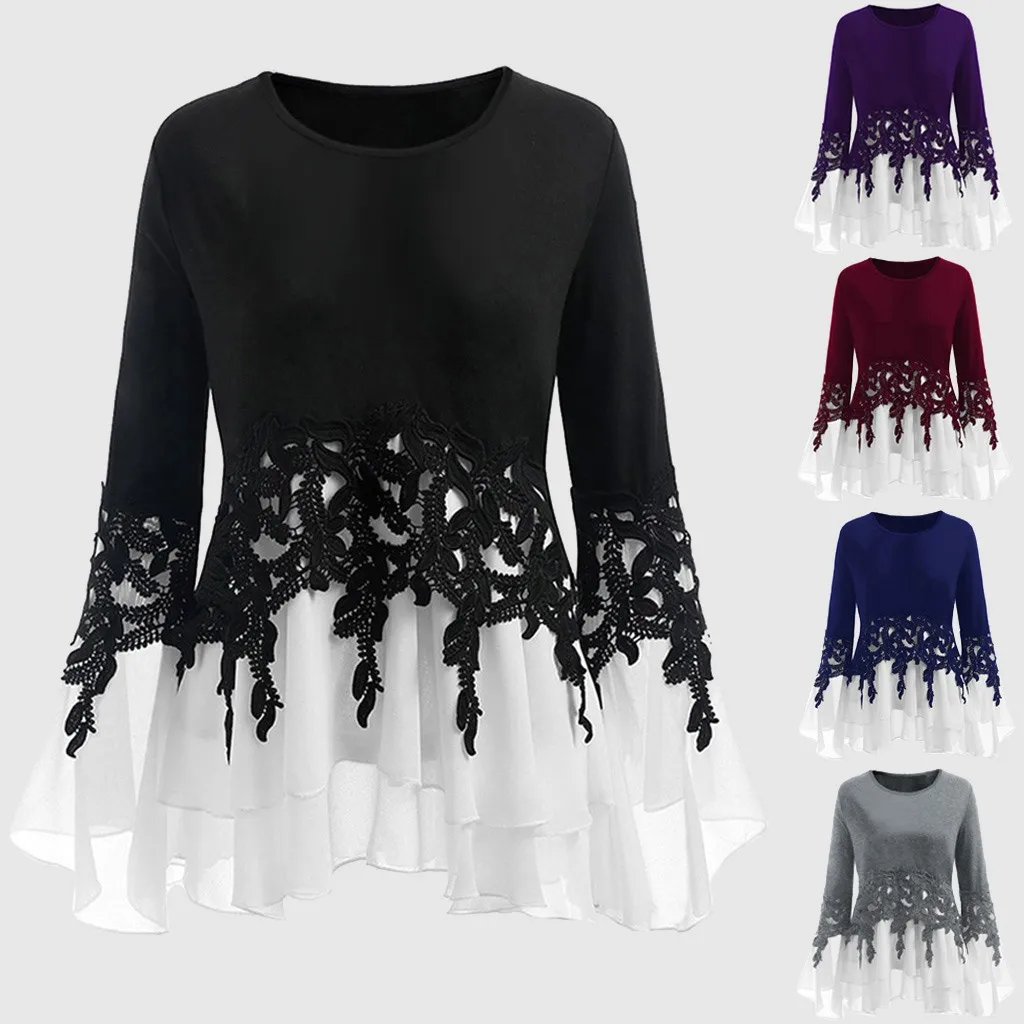 

5XL Plus Size Women Floral Lace Blouse Tops 2019 Summer Chiffon Clothes Cold Shoulder Elegant shirt V-Neck Strapless Tops Blusas