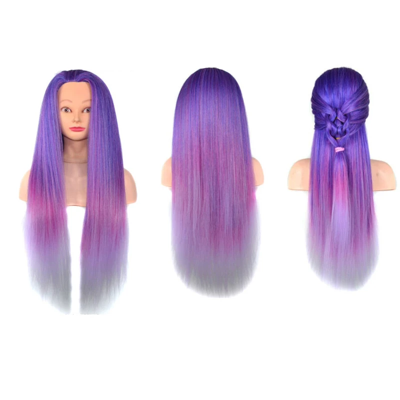 Голова манекена с длинными волосами фиолетового цвета для профессиональной