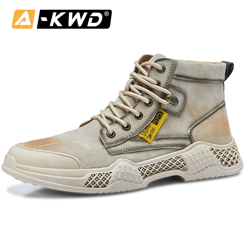 Кроссовки мужские высокие из натуральной кожи дышащие кеды рабочая обувь