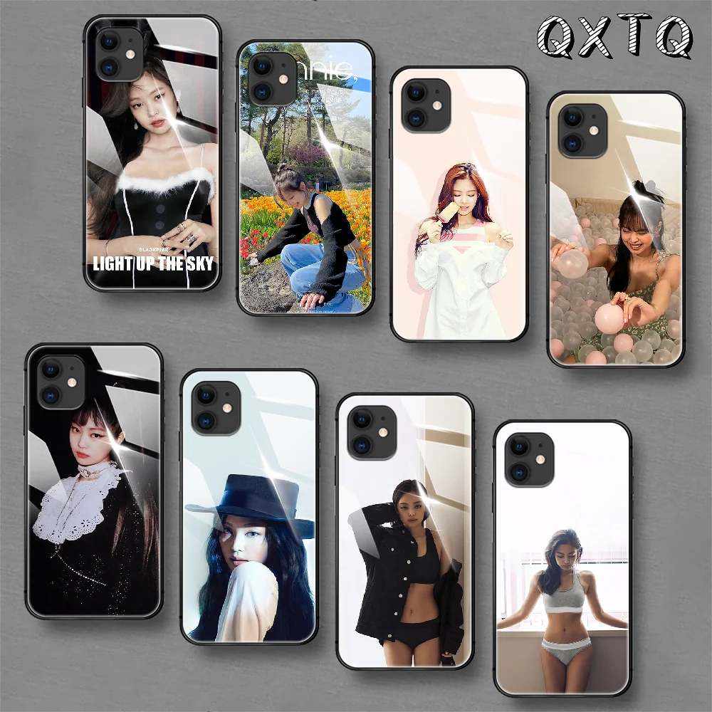 

Jennie Kim Kpop Korean Tempered Glass Phone Case For IPhone 5 6 7 8 11 12 13 S SE X Xs Xr Plus Pro Max IPhone13 Mini Cover Cell