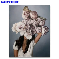gatyztory frame figure picture painting by numbers flowers women diy gift wall art canvas by numbers acrylic art for home decors