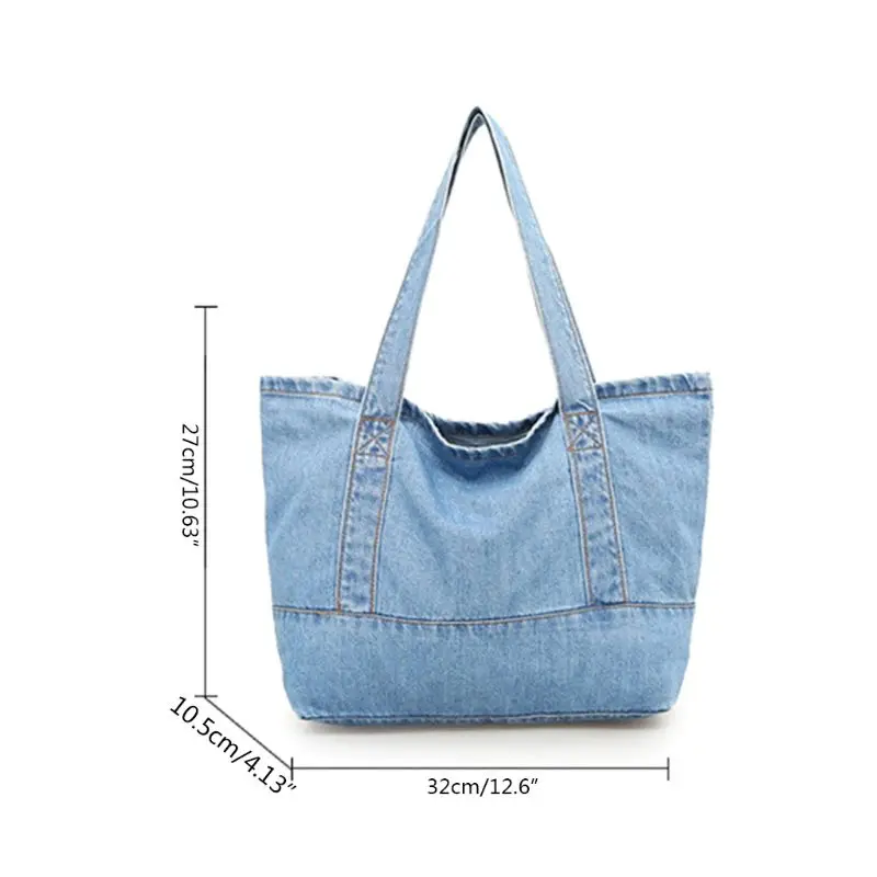 

Fashion Light Weight Soft Denim Tote Unisex Shopper Leisure Small Shoulder Handbag High Capacity Mummy Bag