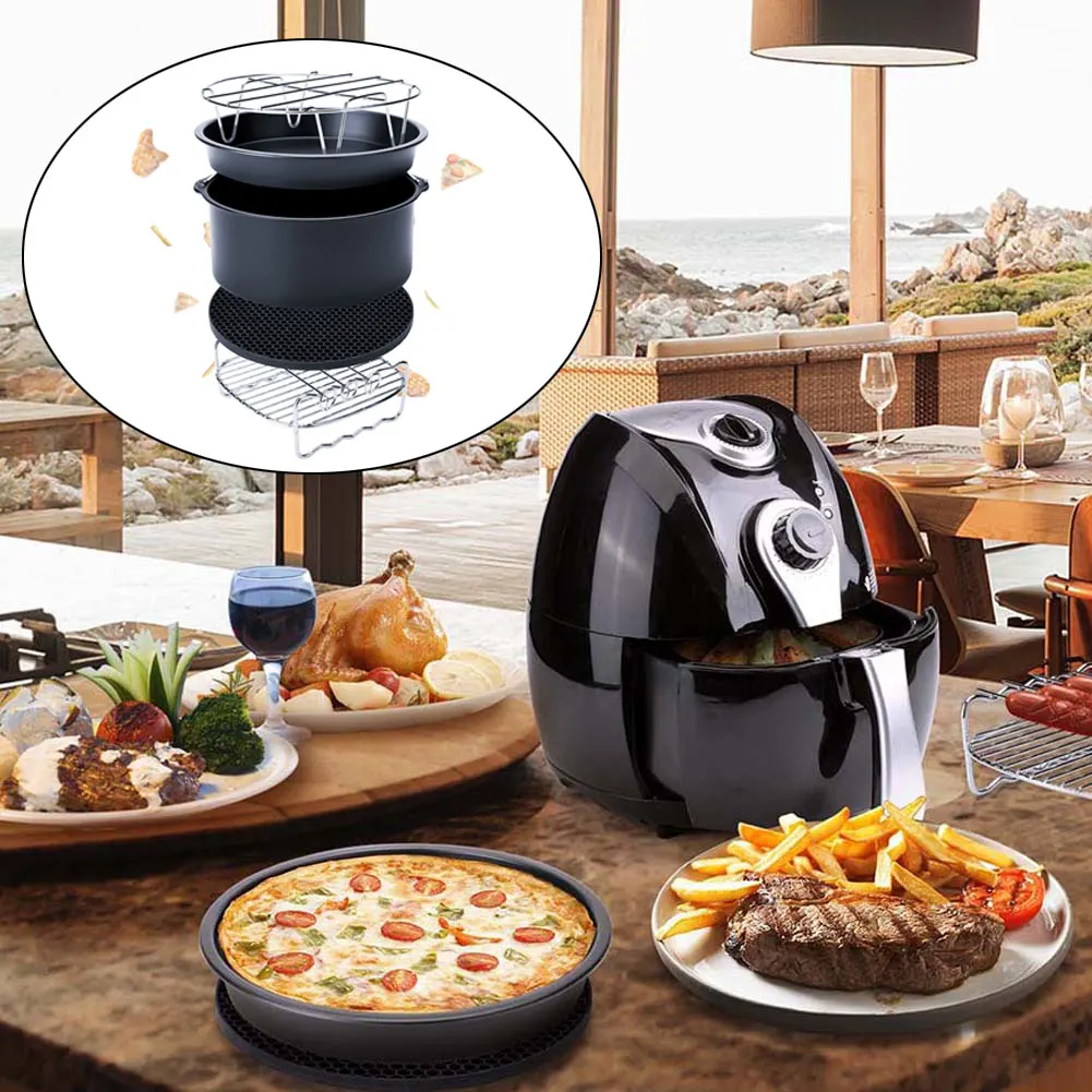 

5-Set Air Fryer Accessories for Gowise Phillips Cozyna Fit 3.7-5.8QT Cake Barrel Pan Rack Mat Kit L5
