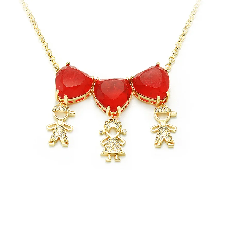 

Кукольная подвеска и кулон в форме сердца с красным цирконием, инкрустированным бриллиантом, ожерелье, женское модное ювелирное изделие, оп...