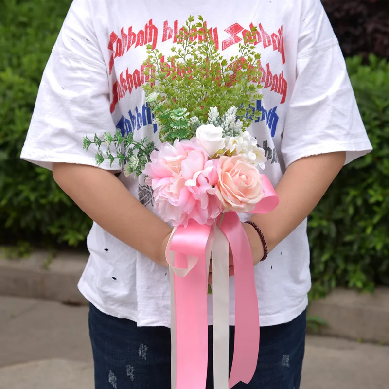 

1pcs Creative Wedding Bride Bouquet Simulation Rose Bridesmaid Holding Flowers Marriage Layout Supplies