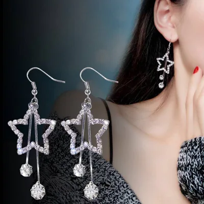 Серьги гвоздики длинные серьги снежинки асимметричные продажа от