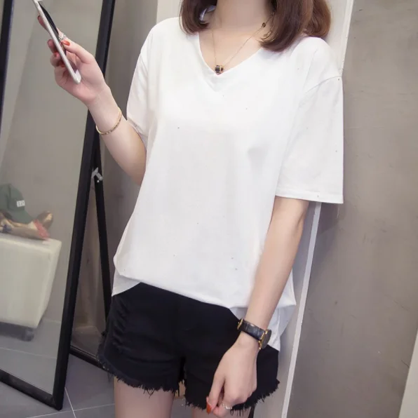 Plus Size Shining Woman Tshirts Summer Vogue V Neck Female T-Shirts Short Sleeve Tops Oversized T Shirt Night Sky Design DA823 | Женская