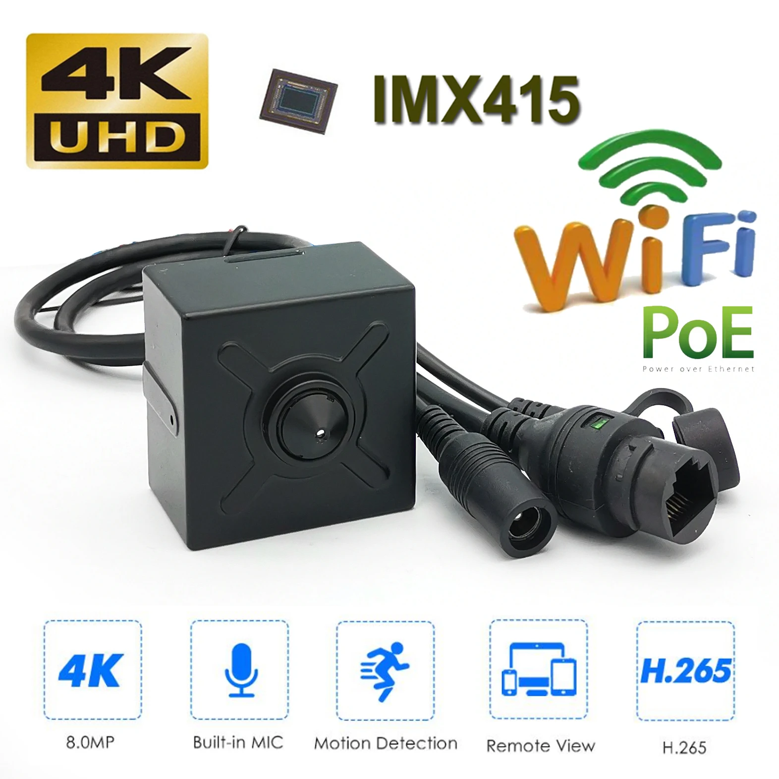 4K 8MP Wifi PoE StarlightIMX415 Pin кубическая квадратная мини IP-камера с отверстием Корейская