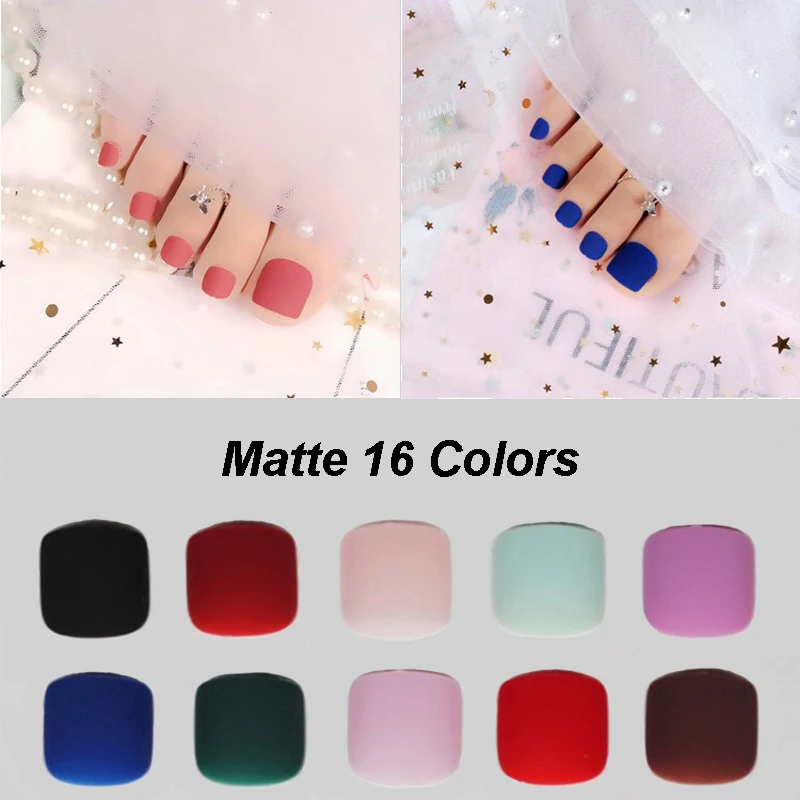 

24pcs Black Matte fake toe nails Meat pink toes simple short Pale mauve Frosted false toenail Soft scrub Press on toe nails
