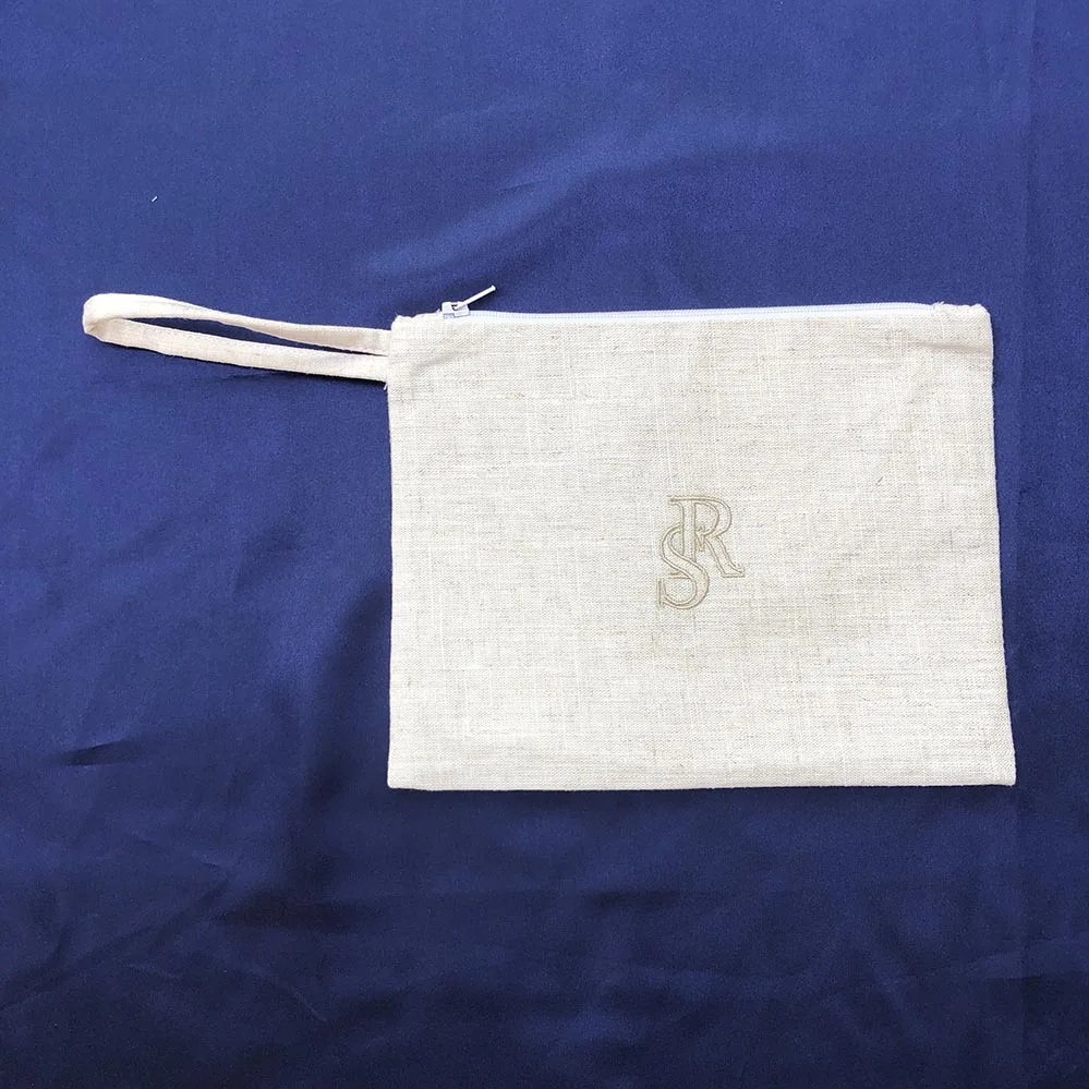 Бежевый льняной мешок застежки молнии с вышивкой свадебные мешки|Мусульманская