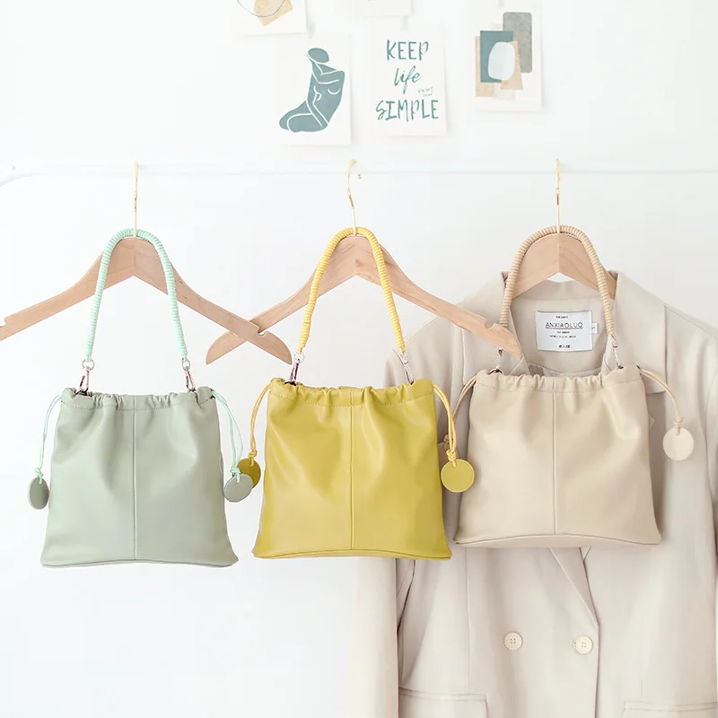 

Women Bag Korean Simple PU Tote Bag Ruched Casual Solid Zipper Pures and Bags Crossbody Sweet