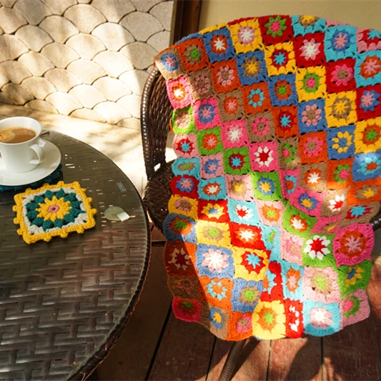 Вязаное крючком одеяло ручной работы подушка с маргариткой и цветком маргаритки