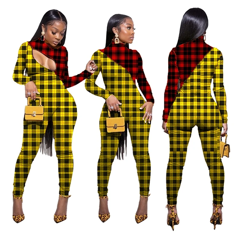 

ZKYZWX Plaid Patchwork Zip Full Sleeve 2 Piece Set for Women Sweatsuit Fashion Plus Size Skinny Joggers Fitness Matching Sets