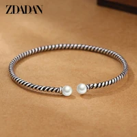 zdadan 925 sterling silver twisted double pearl cuff braceletbangle for women