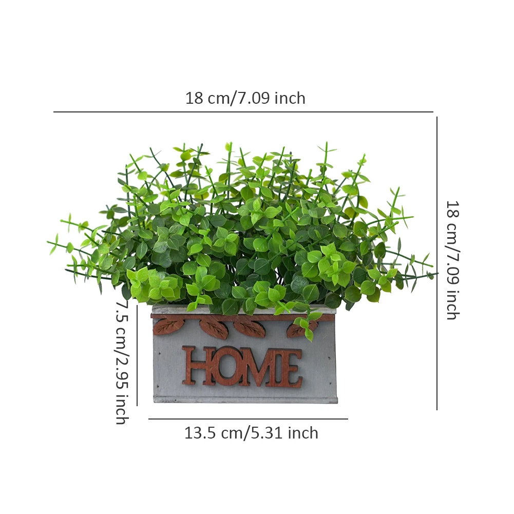 

Green Artificial Potted Large Eucalyptus Simulation Plastic Greenery Plant With Wood Planter Fake Plants Decoration 18x18cm
