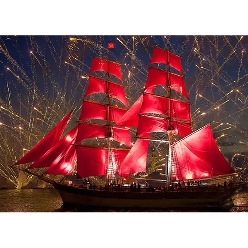 5D алмазная картина красный Sailboa узор 2020 Новый Круглый Алмазный Вышивка крестом DIY