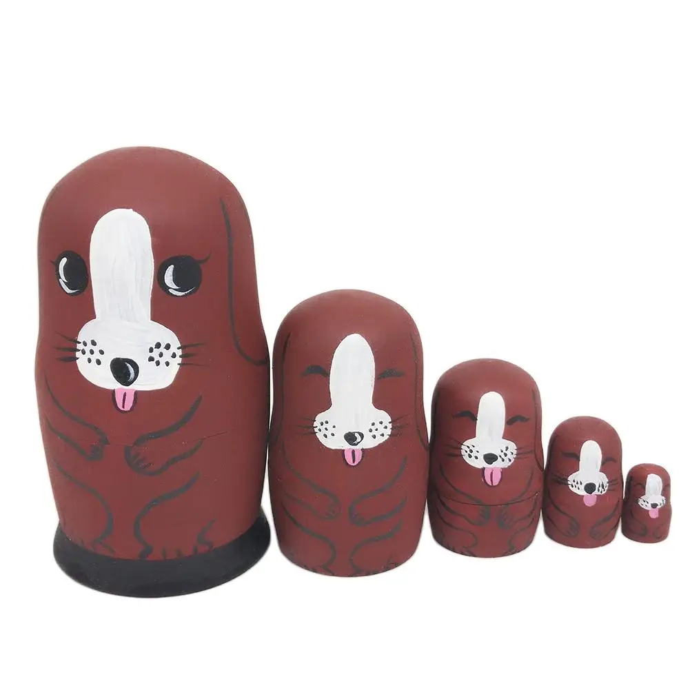 

5Pcs/Set Wooden Cartoon Art Crafts Puppy Nesting Doll Matryoshka Figurines Home Decoration Kids Toy Gift