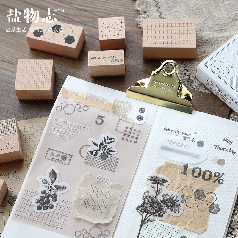 Деревянный штамп в стиле ретро геометрический набор базовая графика круглые