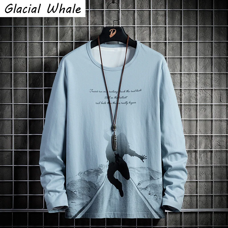 

GlacialWhale толстовка с круглым вырезом на шее с Для мужчин в стиле хип-хоп с узором «Японская уличная одежда Harajuku негабаритная синяя Толстовка Д...