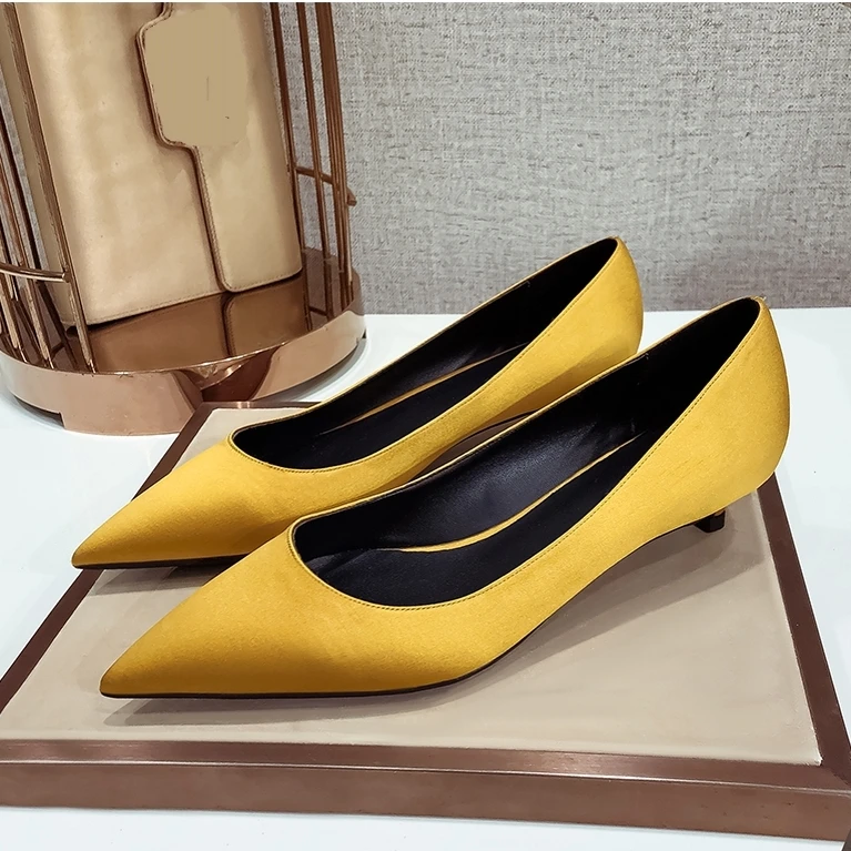 Sweet Casual 3CM Low Heel Basic Solid Ladies Pointed Toe Stiletto High Heels Slip On Shoes Spring Pumps For Women Big Size N0033