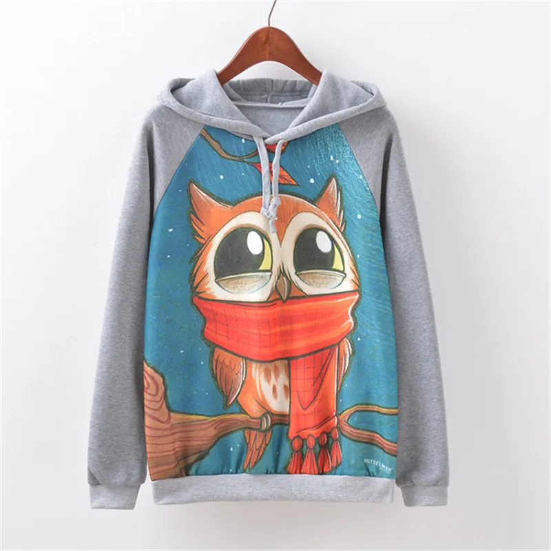 Женская толстовка с капюшоном Artguy длинным рукавом и принтом в виде совы кота