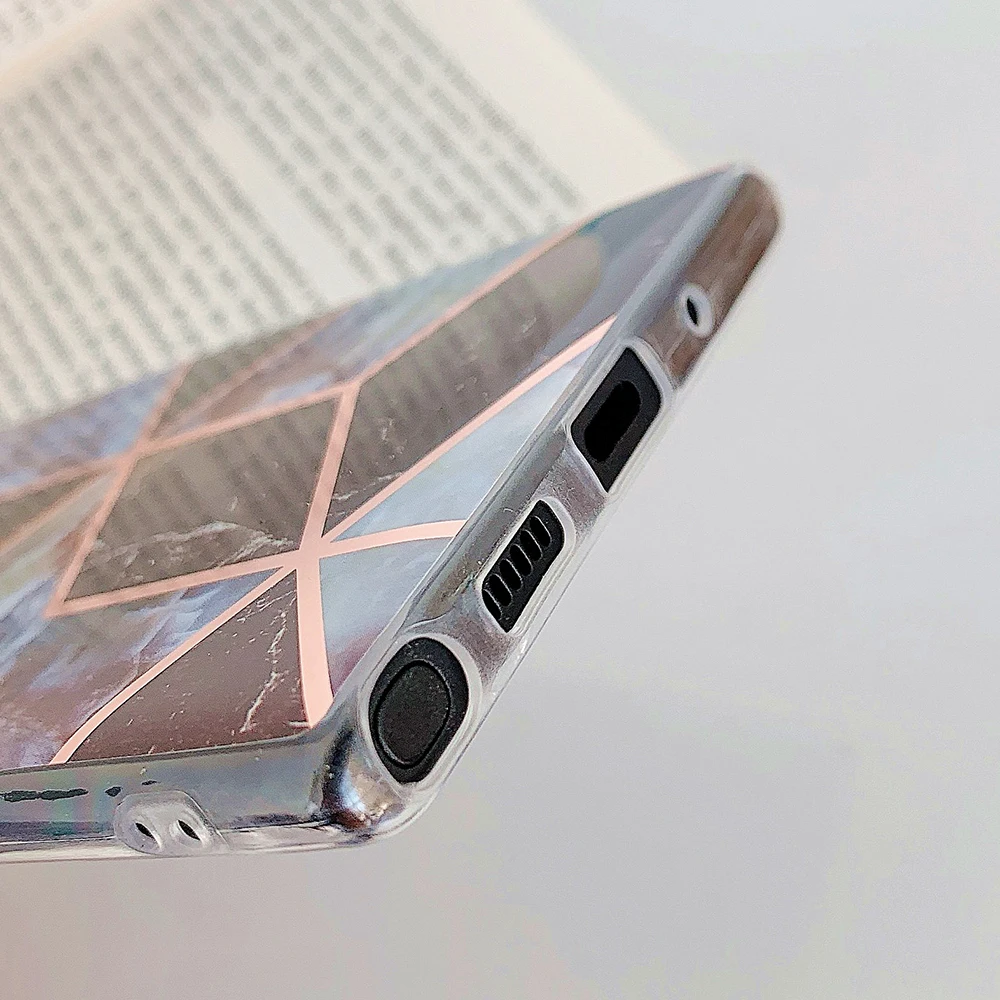 Geometric Marble Square Phone Case For Samsung Note 10 Pro A90 5G A50 S8 S9 Plus Soft IMD Glitter Cover | Мобильные телефоны и