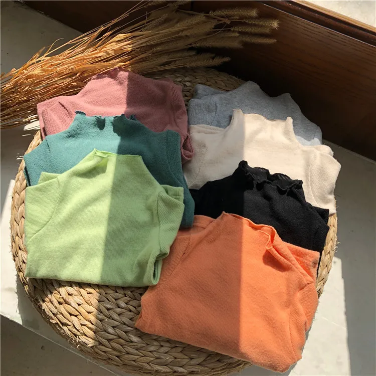 Осенние хлопковые футболки с длинными рукавами в Корейском стиле для девочек 2019