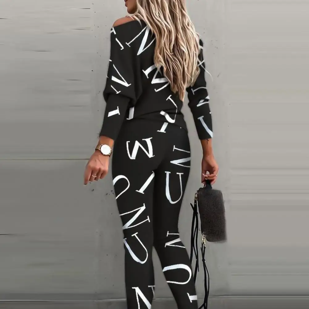 

Outfit Letters Print Long Sleeve Top Spring Women Blouse Pants Tracksuit for Sports