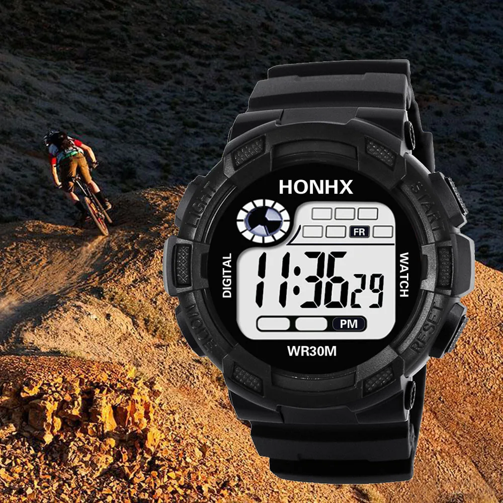 Часы мужские электронные кварцевые аналоговые со светодиодной подсветкой и