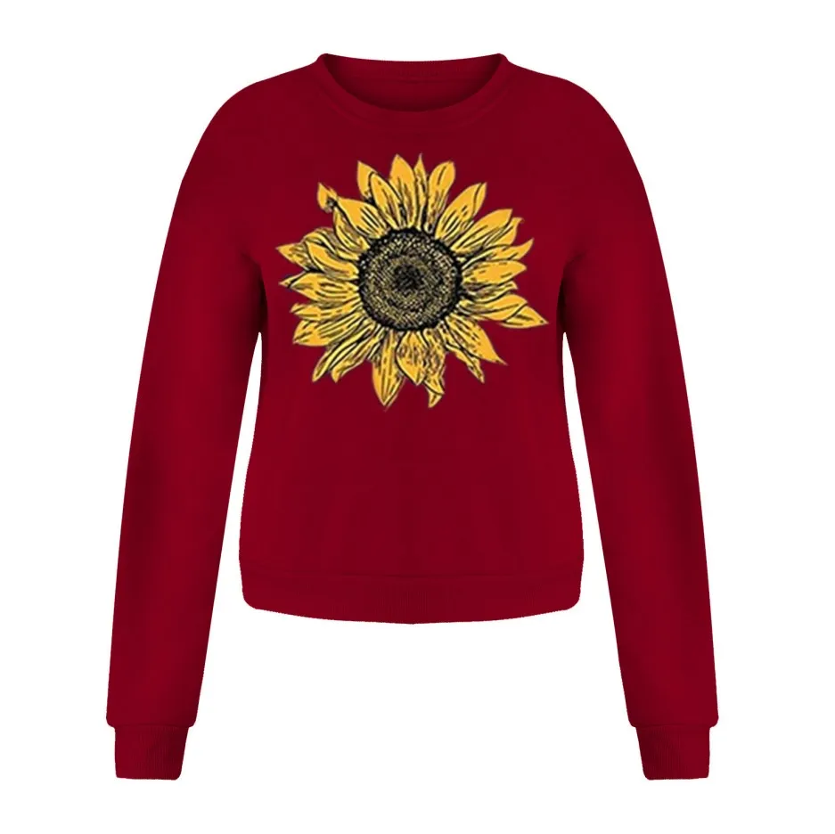 

2021 Fashion Women Sunflower Print Pullover Tops Casual Long Sleeve Round Neck Loose Sweatshirts for Daily Life Office Party