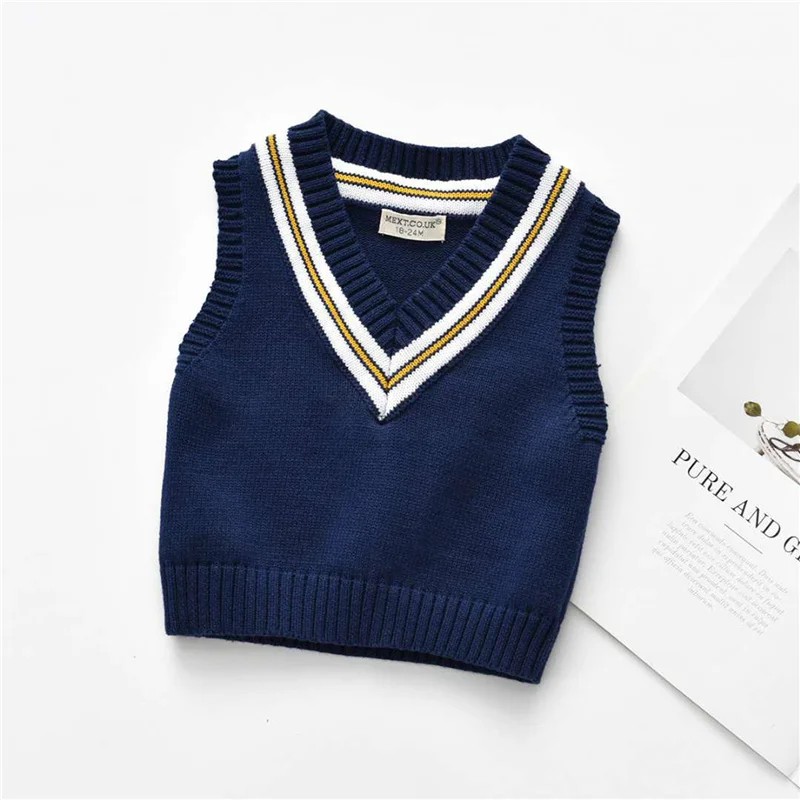 

Baby Kid Girl Clothes 2-7Y Pullover V-neck Under Waist Line Thread Trimming Knitting Thick Needle Sleeveless Vest Sweaters