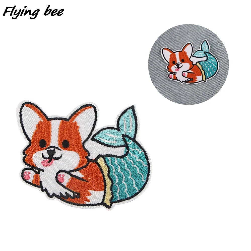 X1552 1 шт. мультяшная наклейка с собакой русалочкой для одежды нашивки на одежду