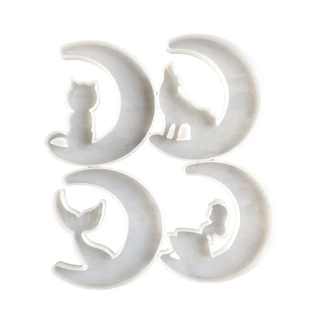 

Crystal Epoxy Resin Mold Girl on the Moon Mermaid Wolf Cat Mirror Pendants Casting Silicone Mould Handmade DIY Craft Making Tool