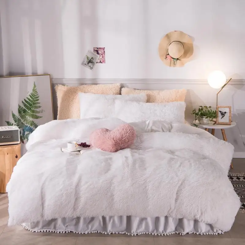 Комплект постельного белья 45 цветов роскошный плюшевый пушистый теплый мягкий