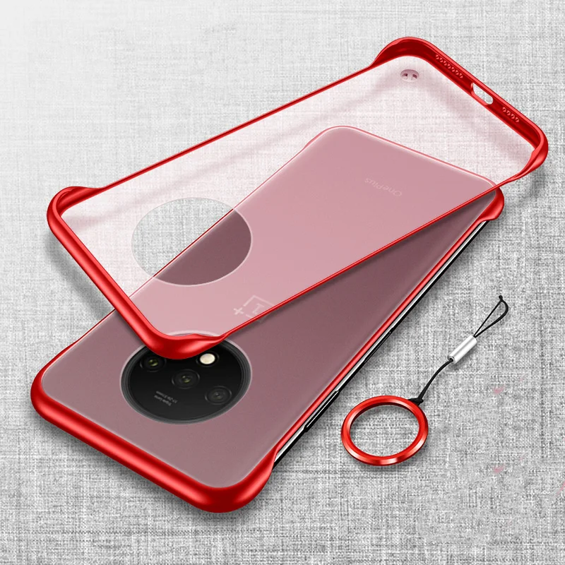 Red with Lanyard Frameless Case For Oneplus 7T Pro 7 Pro 6T Case Ultra-thin Matte PC Shockproof Back Cover For One plus 7 Oneplus 7Pro 7 Pro Case - Цвет: Red with Lanyard
