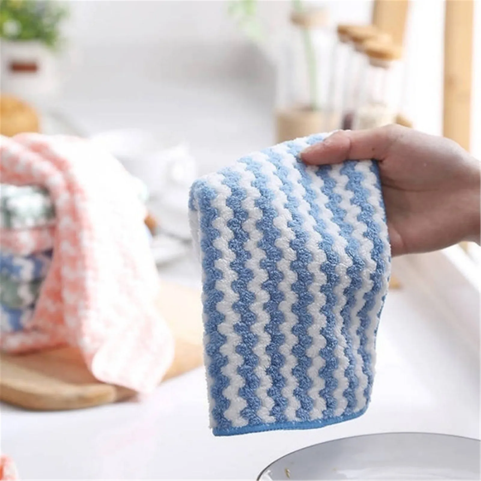 

5Pcs Home Kitchen Anti-grease Wipping Rags Microfiber Cleaning Cloth Water Absorption Dish Washing Towel Scouring Pad