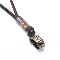 man necklace personality fashion alloy ring roman numeral pendant vintage punk leather necklace for men hand woven necklace gift